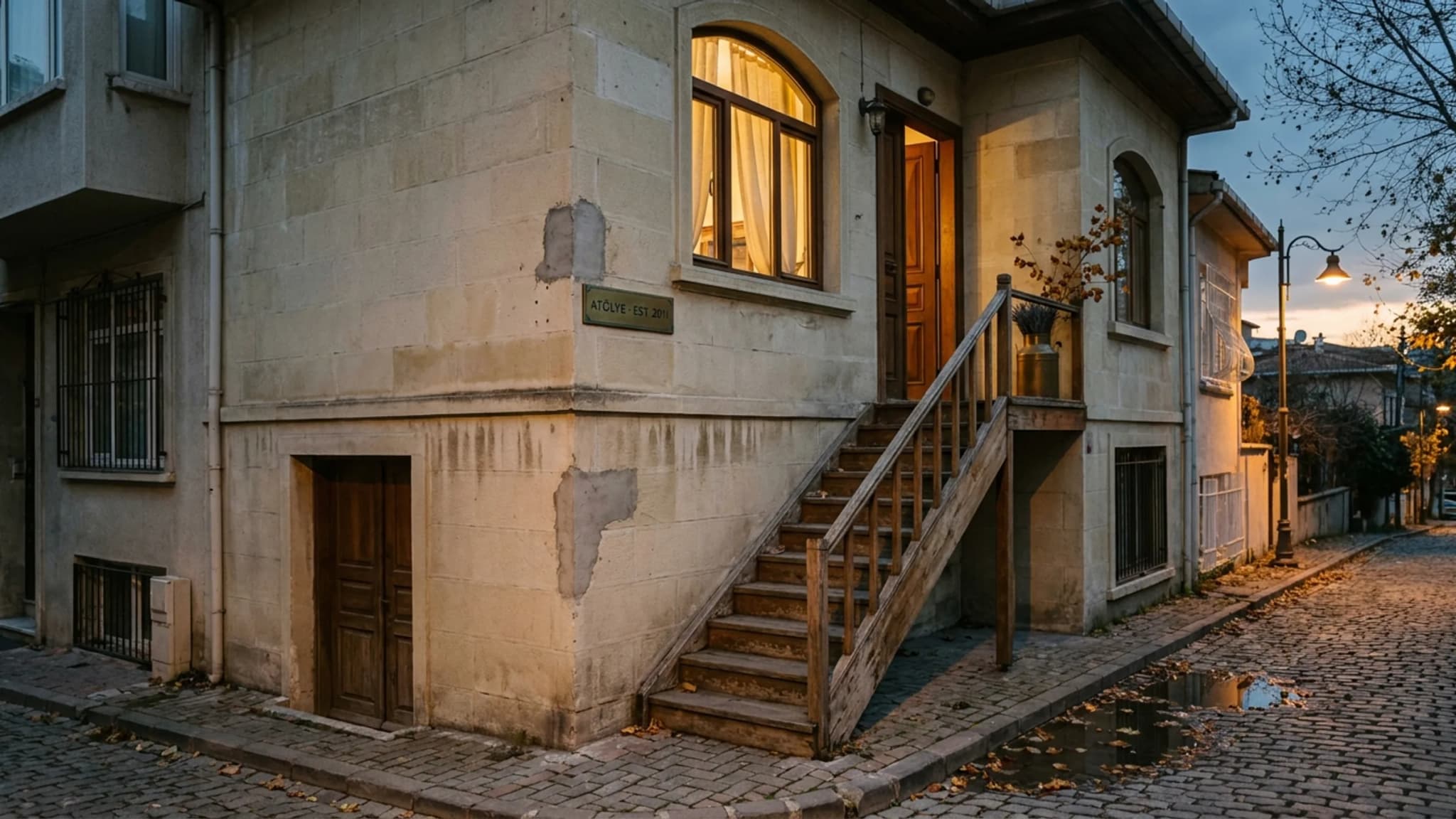 Ayşe Güzellik Atölyesi Moda dış cephe, second-floor apothecary atelier, walnut door, 2011'den beri intimate craft